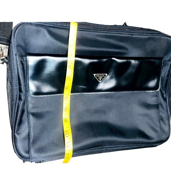 Prada Women's Triangle Logo Sapphire Briefcase Shoulder Bag Black One Size - Picture 2 of 5